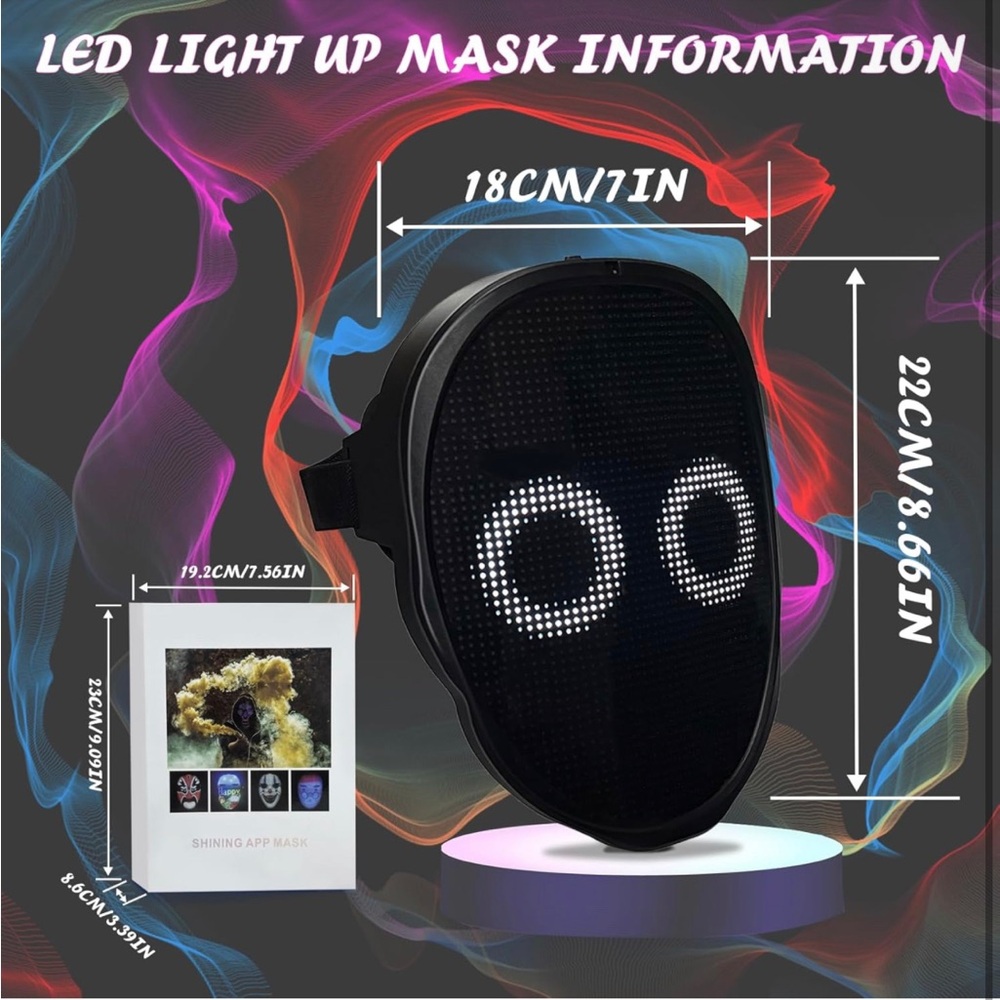 Rechargeable Bluetooth-compatible App Controlled, Customizable Shining Mask